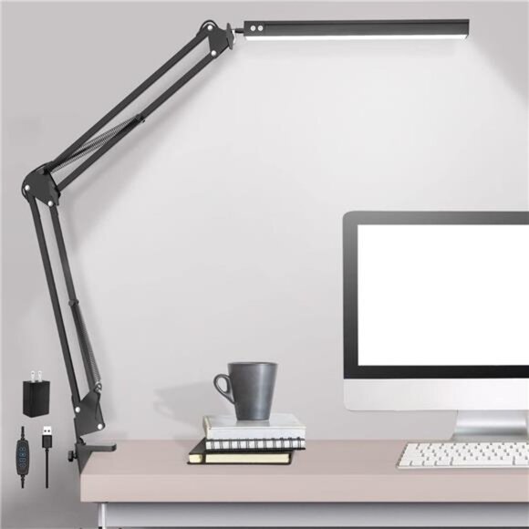 LED Desk Lamp,Adjustable Swing Arm Desk Lamp with Clamp,Dimmable Desk Light - Picture 1 of 7
